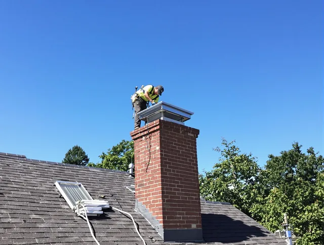 New Franklin Chimney Sweep technician measuring a chimney cap in New Franklin, OH