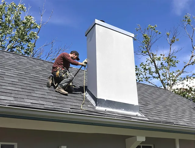 New Franklin Chimney Sweep team member finishing chimney construction in New Franklin, OH