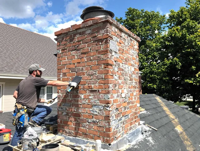 Completed chimney rebuild by New Franklin Chimney Sweep in New Franklin, OH