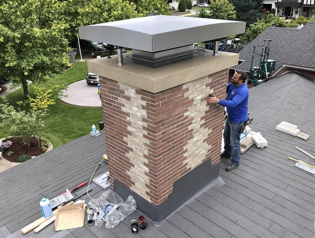 New Franklin Chimney Sweep team working on a custom chimney remodel in New Franklin, OH