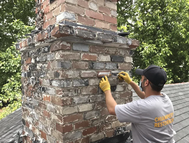 In-progress chimney restoration by New Franklin Chimney Sweep in New Franklin, OH