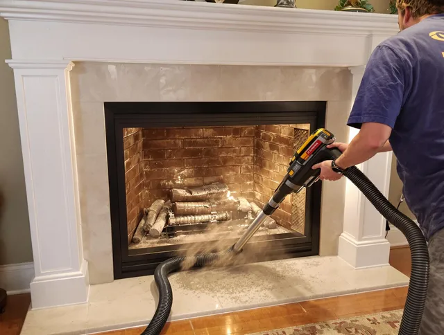 Fireplace cleaning performed by New Franklin Chimney Sweep in New Franklin, OH