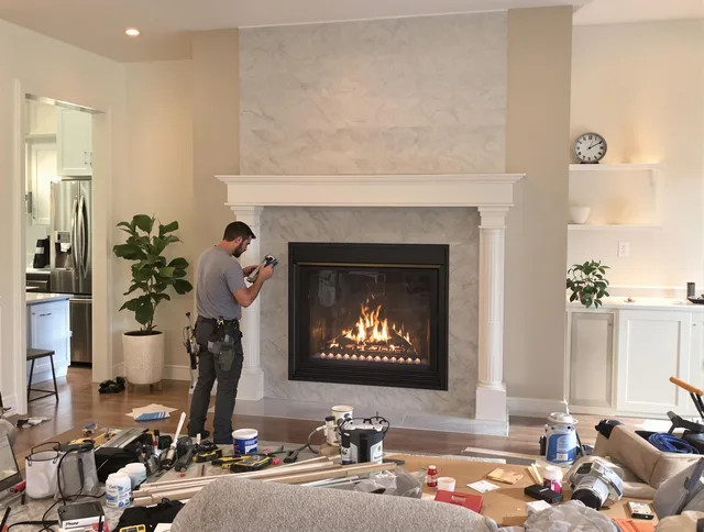 Newly installed fireplace by New Franklin Chimney Sweep in New Franklin, OH