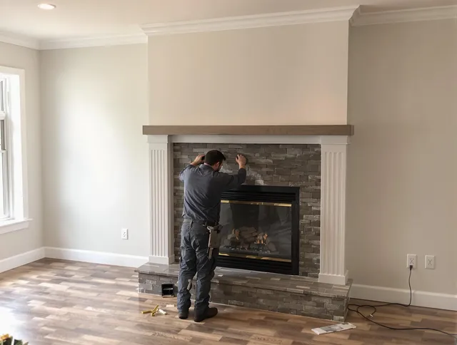 New Franklin Chimney Sweep finishing a custom fireplace install in New Franklin, OH